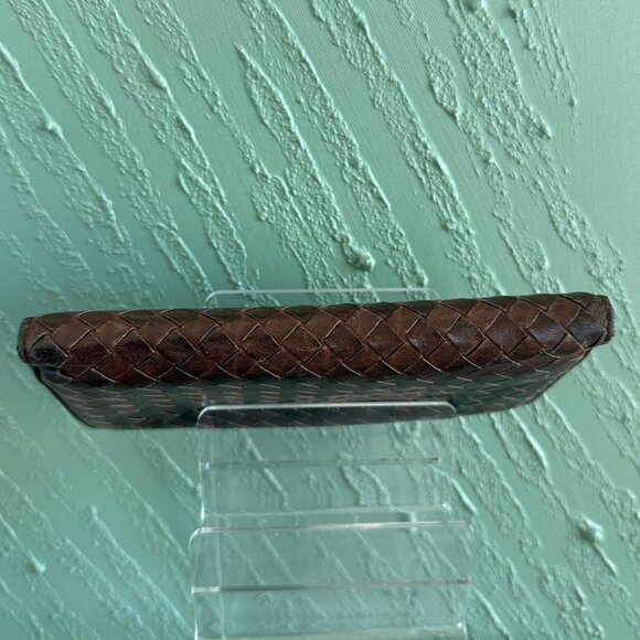 Bottega Venetta Intrecciato Weave Leather Brown with Blue Inside Long Wallet - Picture 3 of 7